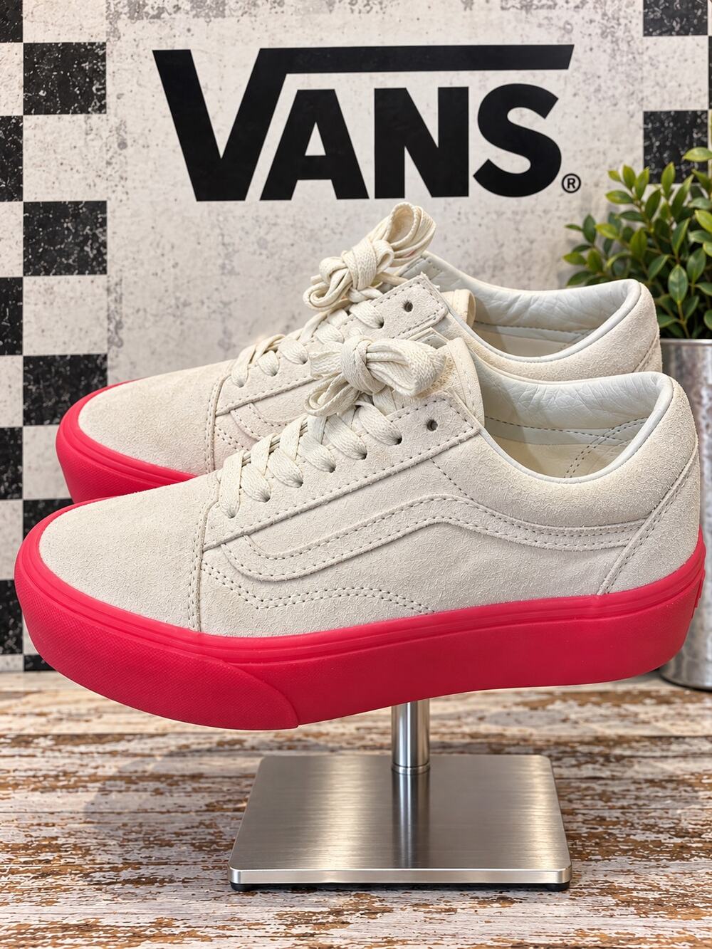 Vans Old Skool Stackform Cream Pink Platform Sneakers Women’s 7 Men’s 5.5